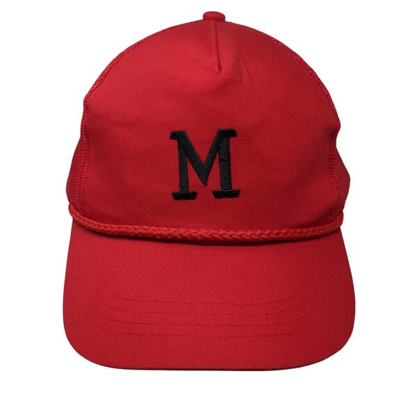 M Logo Snapback Trucker Hat Red One Size Adjustable Embroidered Rope Yupoong - Picture 1 of 9